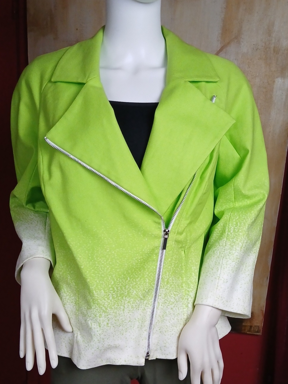 Vintage Lane Bryant Lime Green Ombre Asymmetric Full-Zip Moto Jacket - Size 14